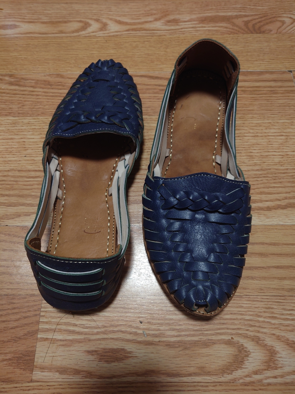 Handmade,Genuine Leather Material,Lightweight,Woven Huarache Style Navy Blue
